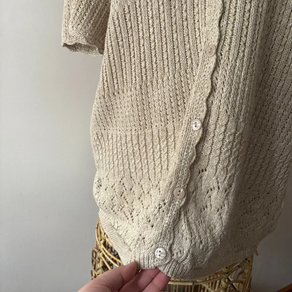 SALE Vintage Beige Cottage Crochet Cardigan - Picture 5 of 6